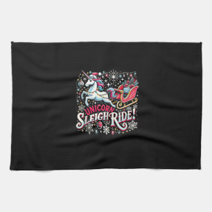 Christmas Unicorns Sleigh Ride Merry Christmas San Kitchen Towel