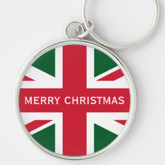 Christmas Union Jack ~  Red, Green and White Keychain