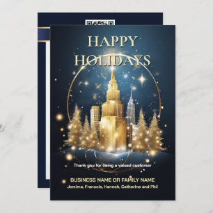 Christmas urban skyline gold tree blue chip thanks holiday card