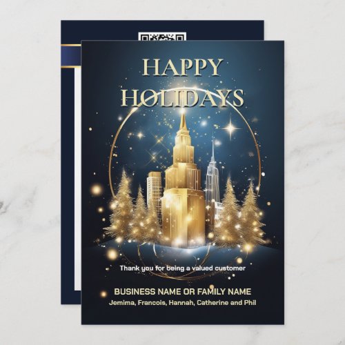 Christmas urban skyline gold tree blue chip thanks holiday card