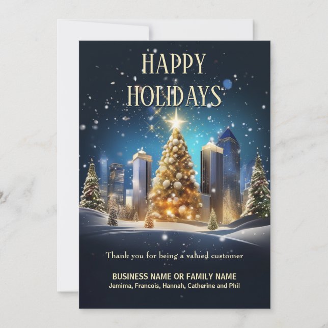 Christmas urban skyline snow business logo qr code holiday card (Front)