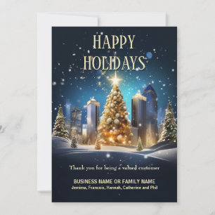 Christmas urban skyline snow business logo qr code holiday card