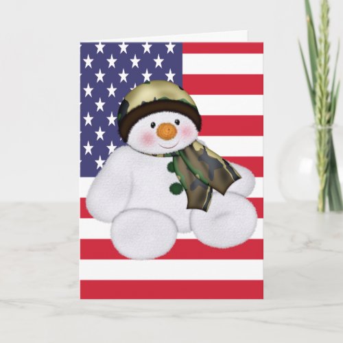 Christmas US Soldier Snowman Holiday Card