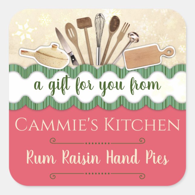 Christmas utensils personalized homemade by square sticker (Front)