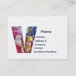 CHRISTMAS V LETTER / SANTA PLAYING HARP BUSINESS CARD