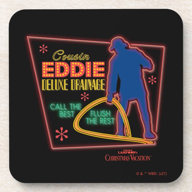 Christmas Vacation | Cousin Eddie Neon Sign Beverage Coaster (Front)