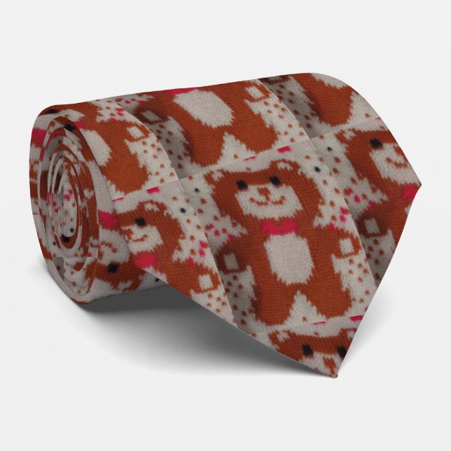 Christmas & Valentines Teddy Bear Knit Design Neck Tie (Rolled)