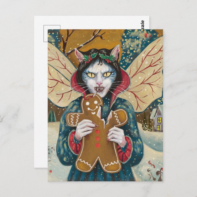 Christmas Vampire Kitty Gingerbread Man Cookie Postcard (Front/Back)