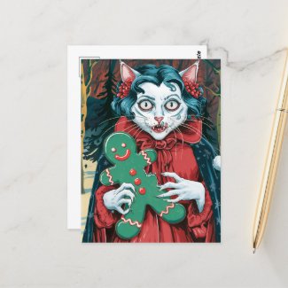 Christmas Vampire Kitty With Green Gingerbread 