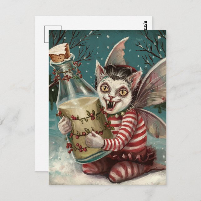 Christmas Vampire Kitty With Milk Bottle  Postcard (Front/Back)