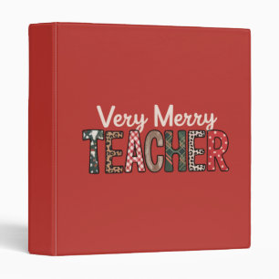 Christmas Very Merry Teacher Leopard Tree 3 Ring Binder