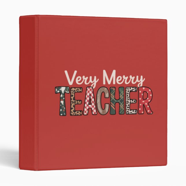 Christmas Very Merry Teacher Leopard Tree 3 Ring Binder (Front/Spine)