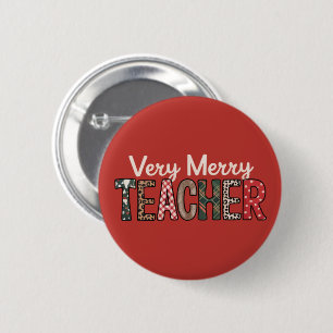 Christmas Very Merry Teacher Leopard Tree Button