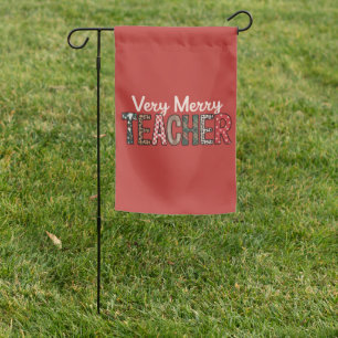 Christmas Very Merry Teacher Leopard Tree Garden Flag
