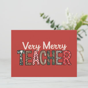 Christmas Very Merry Teacher Leopard Tree Holiday Card