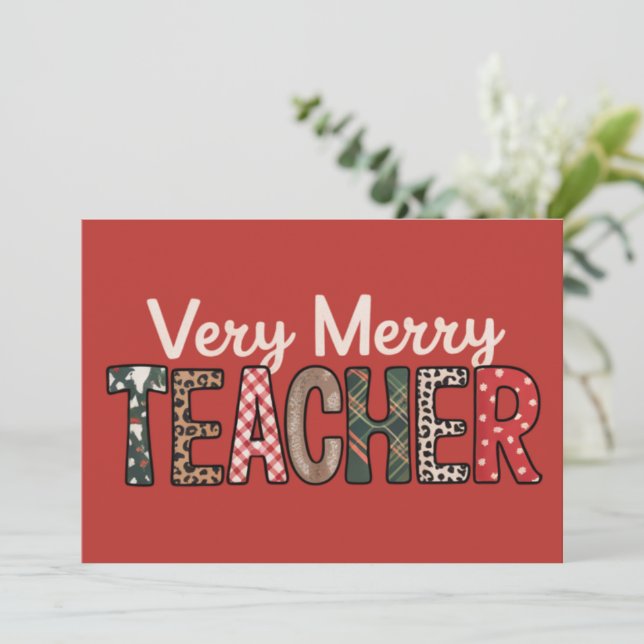 Christmas Very Merry Teacher Leopard Tree Invitation (Standing Front)