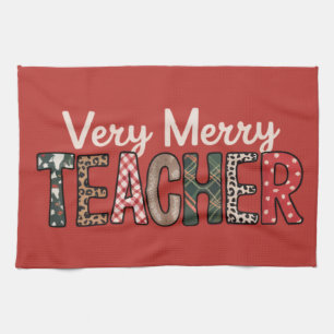 Christmas Very Merry Teacher Leopard Tree Kitchen Towel
