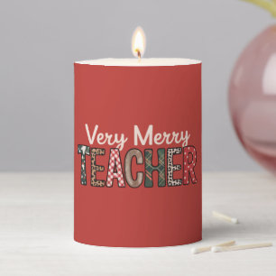 Christmas Very Merry Teacher Leopard Tree Pillar Candle
