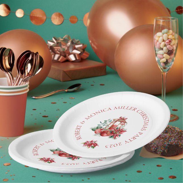 Christmas vibe flowers & lantern bouquet paper plates (Multi)