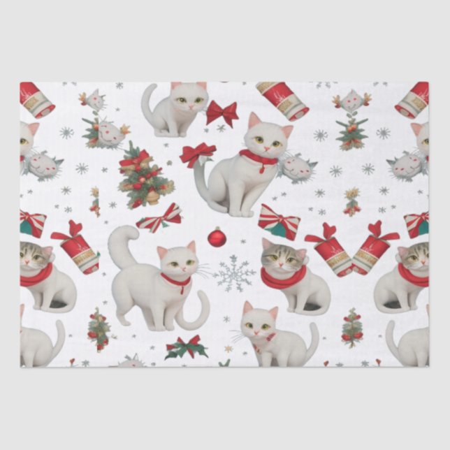 Christmas Vibes Cats seamless Pattern Tissue Paper (Front)
