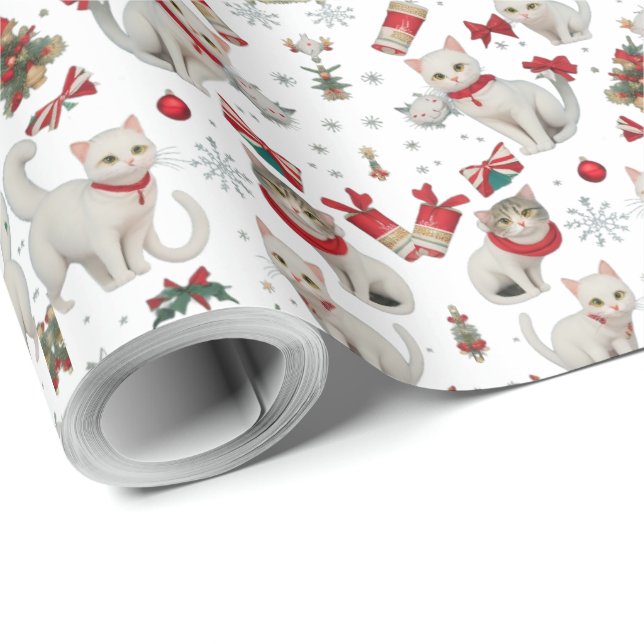 Christmas Vibes Cats seamless Pattern  Wrapping Paper (Roll Corner)