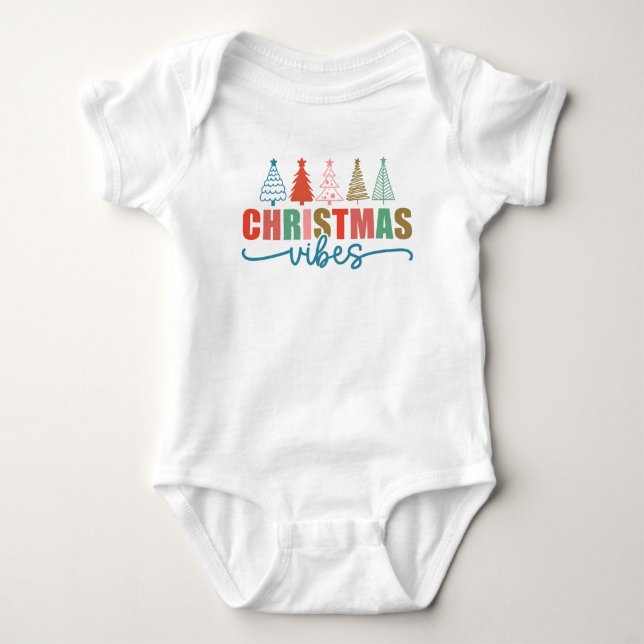Christmas Vibes - Colorful Holiday Trees Design Baby Bodysuit (Front)