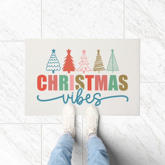 Christmas Vibes - Colorful Holiday Trees Design Doormat (Indoor)