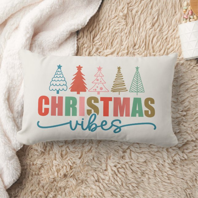 Christmas Vibes - Colorful Holiday Trees Design Lumbar Pillow (Blanket)