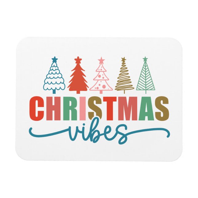 Christmas Vibes - Colorful Holiday Trees Design Magnet (Horizontal)