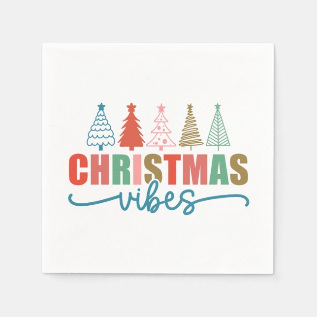 Christmas Vibes - Colorful Holiday Trees Design Napkins (Front)