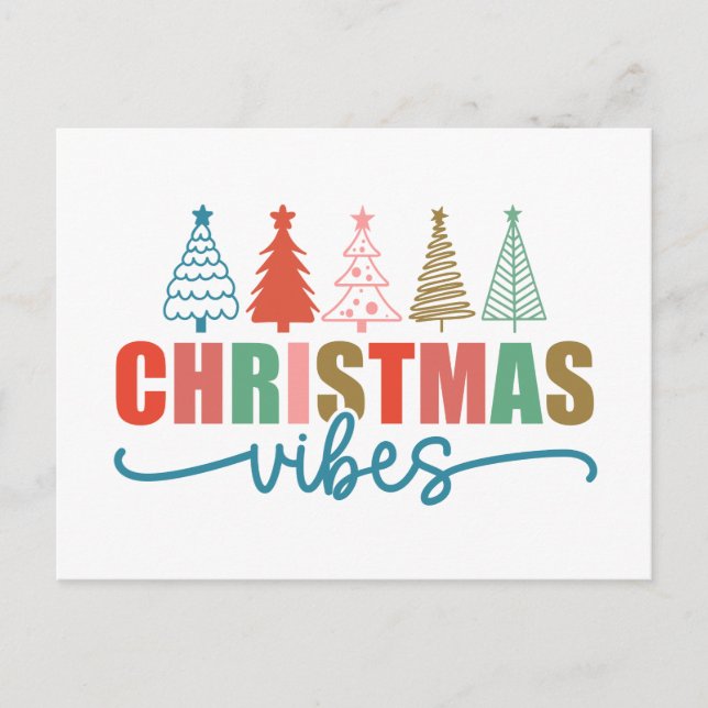 Christmas Vibes - Colorful Holiday Trees Design Postcard (Front)
