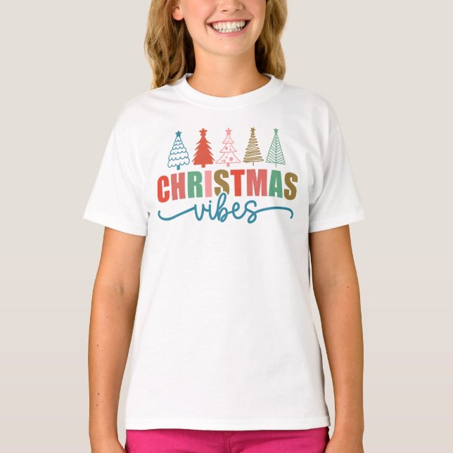 Christmas Vibes - Colorful Holiday Trees Design T-Shirt (Front)