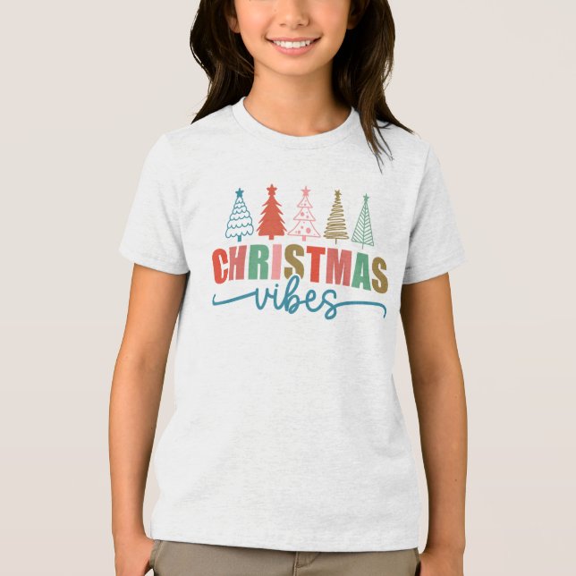 Christmas Vibes - Colorful Holiday Trees Design Tri-Blend Shirt (Front)
