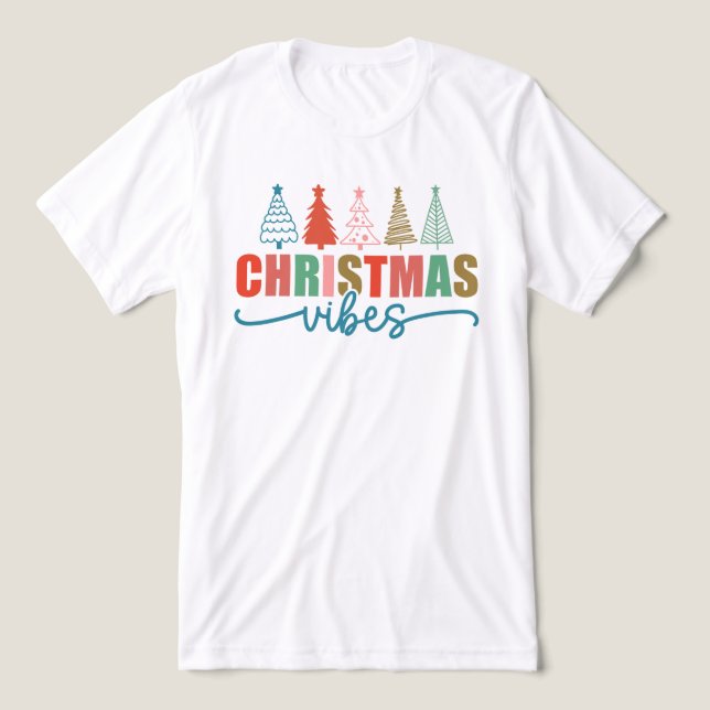 Christmas Vibes - Colorful Holiday Trees Design Tri-Blend Shirt (Design Front)