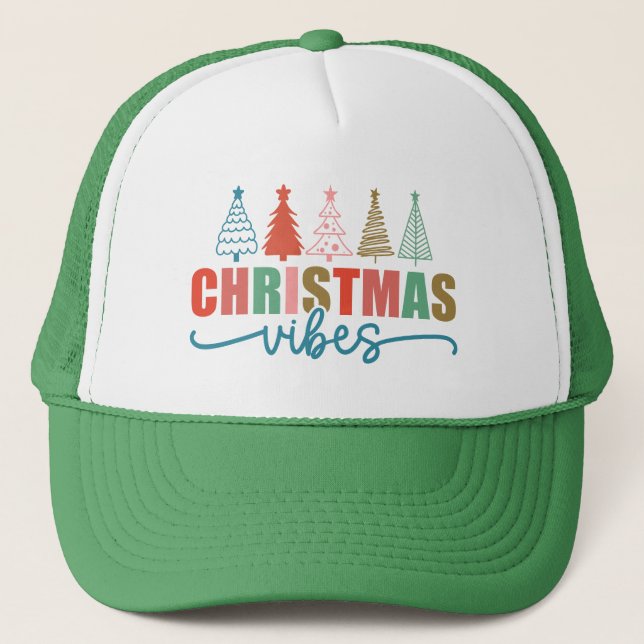 Christmas Vibes - Colorful Holiday Trees Design Trucker Hat (Front)
