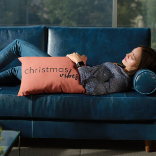 Christmas Vibes Coral Pink Modern Minimalist Lumbar Pillow