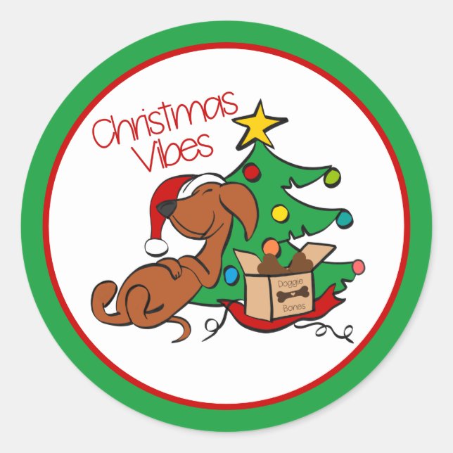 Christmas Vibes Dachshund Dog Sticker (Front)