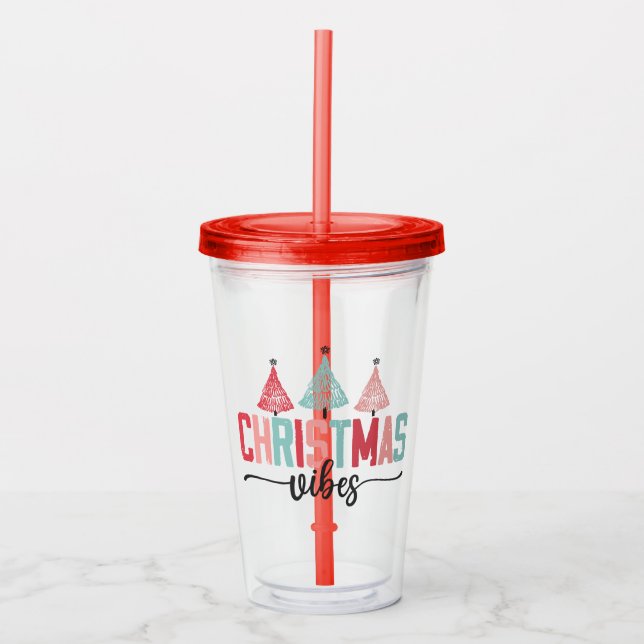 Christmas Vibes - Festive Tree Design Acrylic Tumbler (Front)