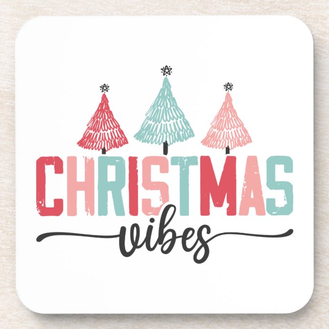 Christmas Vibes - Festive Tree Design Beverage Coaster (Front)