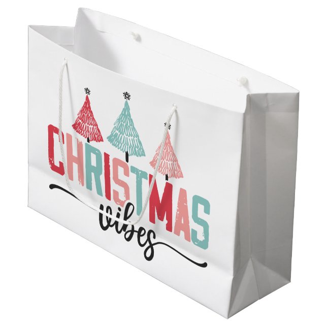 Christmas Vibes - Festive Tree Design Large Gift Bag (Front Angled)