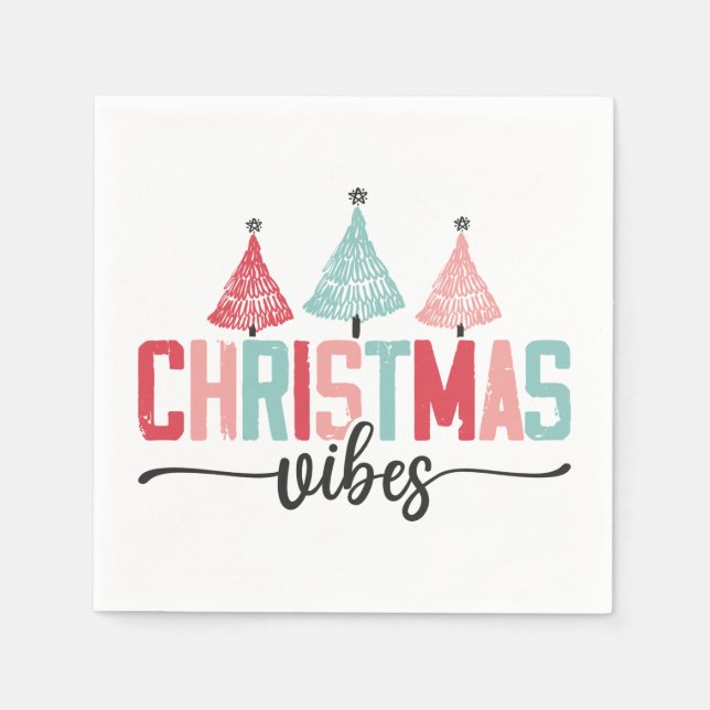Christmas Vibes - Festive Tree Design Napkins (Front)