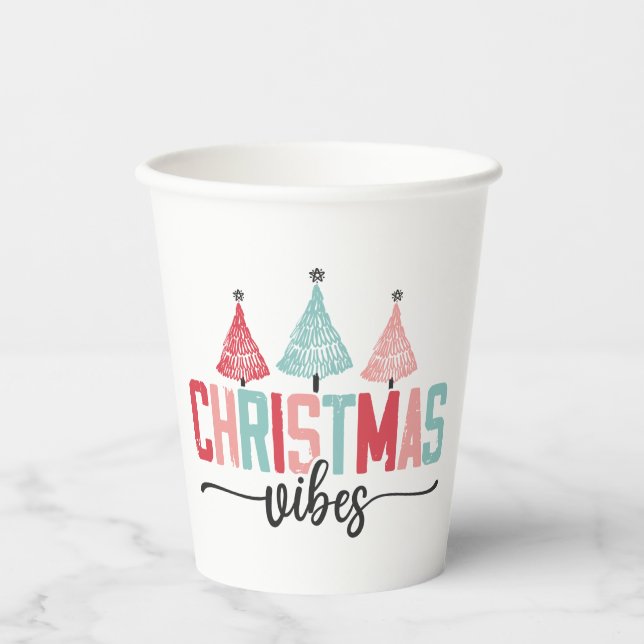 Christmas Vibes - Festive Tree Design Paper Cups (Front)