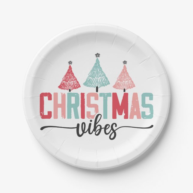 Christmas Vibes - Festive Tree Design Paper Plates (Front)