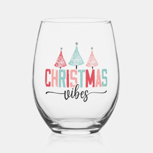 Christmas Vibes - Festive Tree Design Stemless Wine Glass