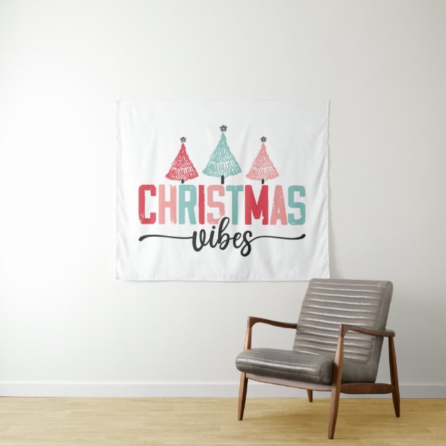 Christmas Vibes - Festive Tree Design Tapestry (In Situ (Horizontal))