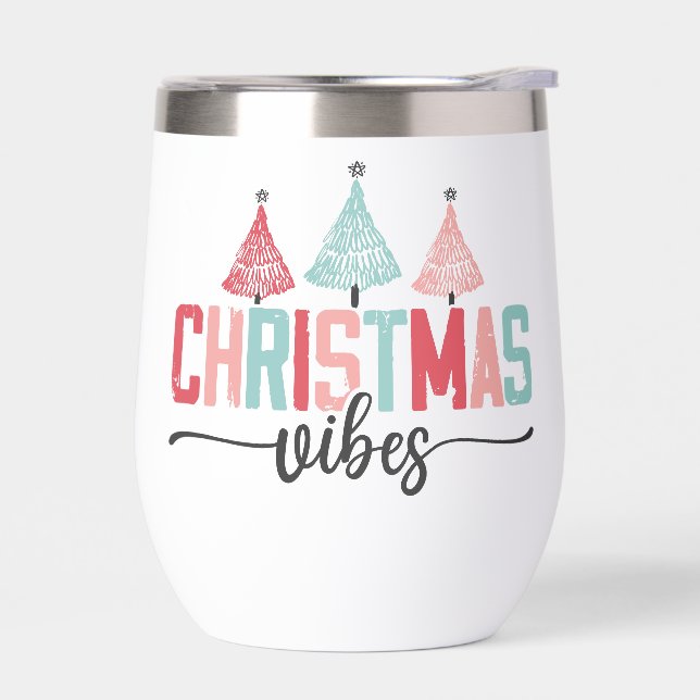 Christmas Vibes - Festive Tree Design Thermal Wine Tumbler (Left)