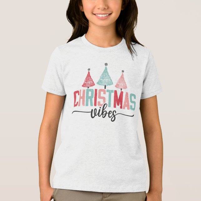 Christmas Vibes - Festive Tree Design Tri-Blend Shirt (Front)