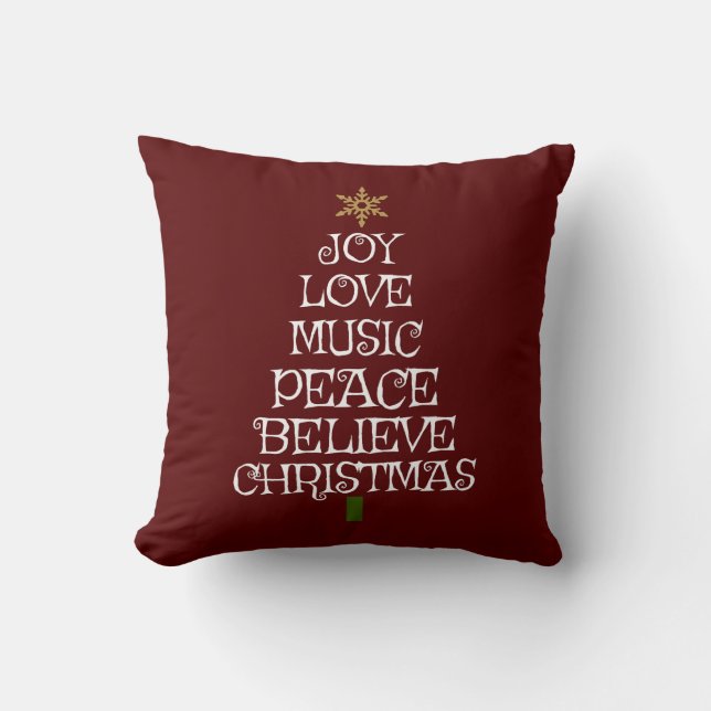 Christmas VIbes, in a tree! White on Red Throw Pillow (Front)