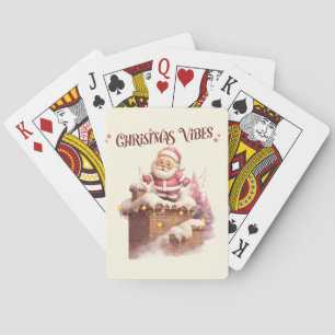 Christmas Vibes Pink Santa Poker Cards