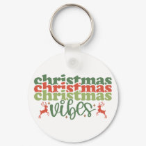 Christmas Vibes Retro Groovy Christmas Holidays Keychain